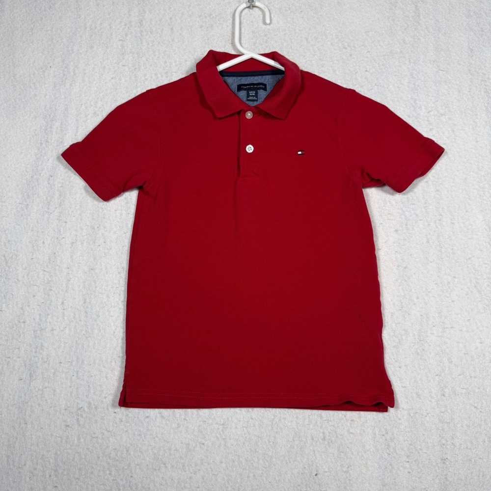 Tommy Hilfiger Kids Red Short Sleeve Pique Polo Shirt Size S 8/10 Flag Logo